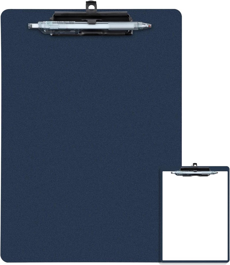 FRETONBA Clipboard with Pen Holder, Plastic Clipboard with Low Profile Metal Clip, Hanging Clip Boards Holds 8.5x11 Inch Papers, Standard A4 Letter Size Clip Boards for Offices & School, Blue - Image 1